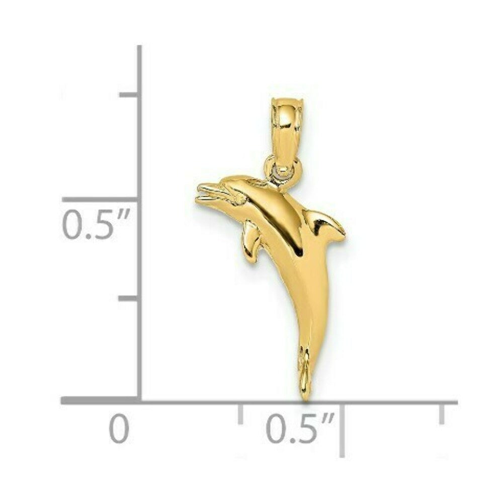 14K Yellow Gold 3-D Polished and Textured Mini Dolphins Jumping Charm Pendant