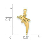 Load image into Gallery viewer, 14K Yellow Gold 3-D Polished and Textured Mini Dolphins Jumping Charm Pendant

