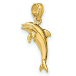 Load image into Gallery viewer, 14K Yellow Gold 3-D Polished and Textured Mini Dolphins Jumping Charm Pendant
