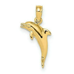 Load image into Gallery viewer, 14K Yellow Gold 3-D Polished and Textured Mini Dolphins Jumping Charm Pendant
