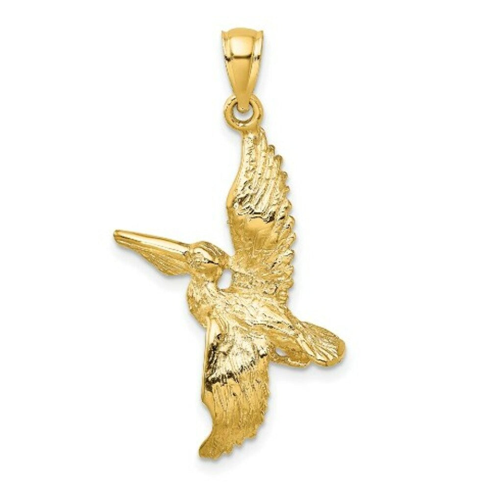 14K Yellow Gold 3-D Pelican Flying Charm Pendant