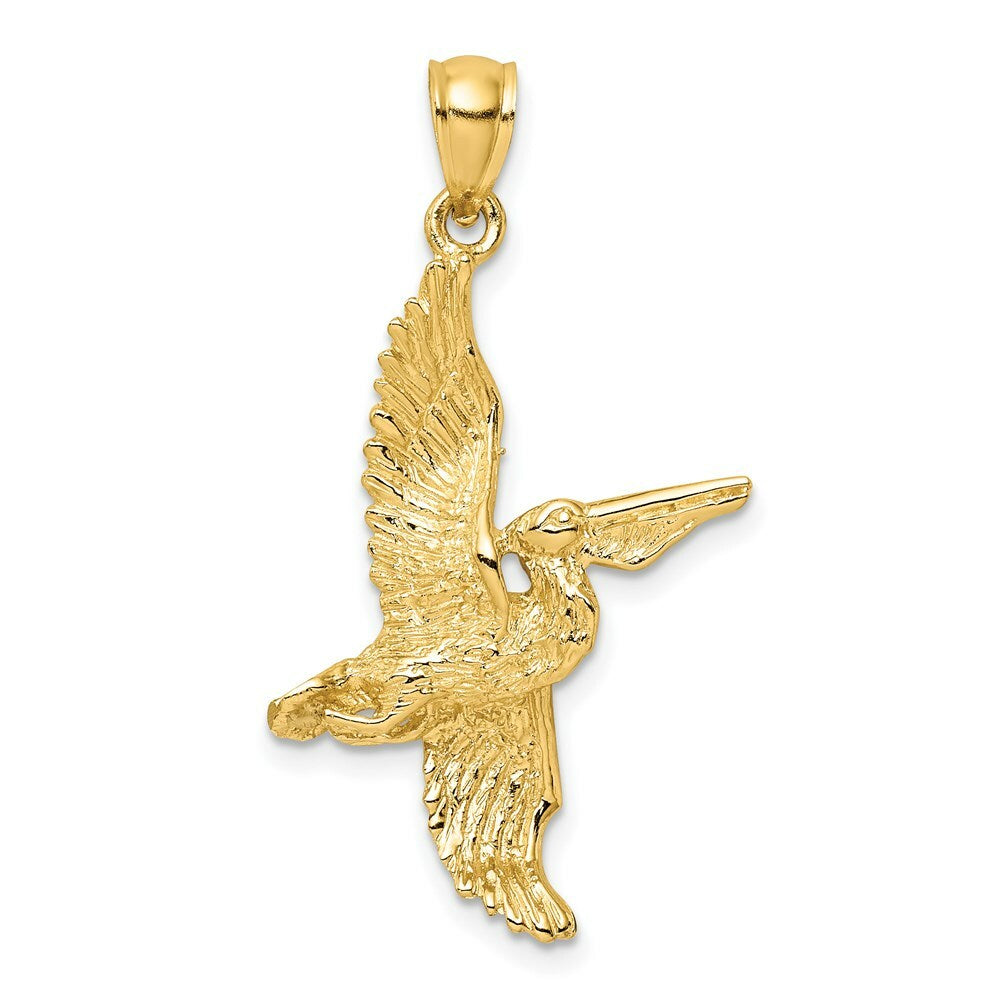 14K Yellow Gold 3-D Pelican Flying Charm Pendant