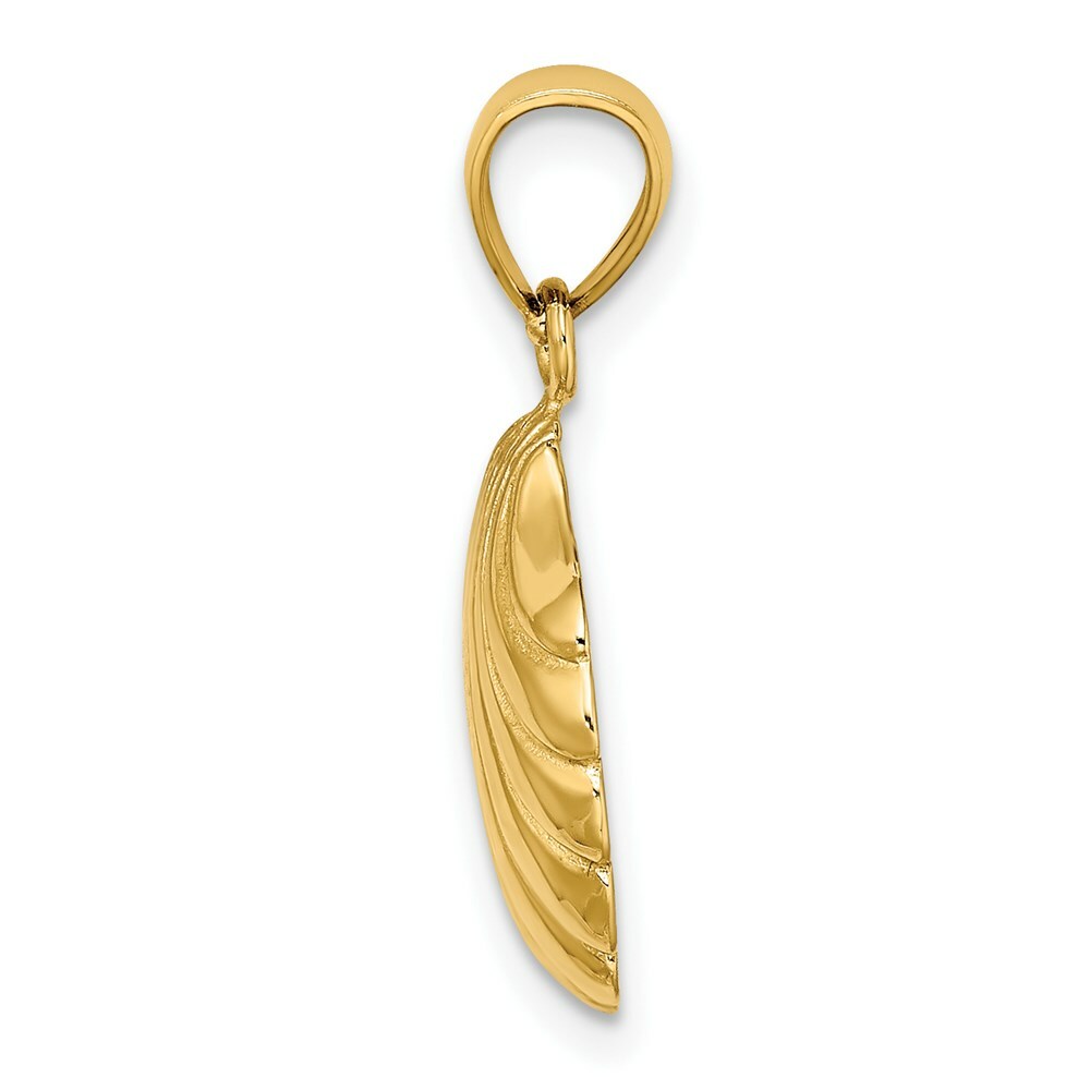 14K Yellow Gold Polished 2-D Scallop Shell Charm Pendant