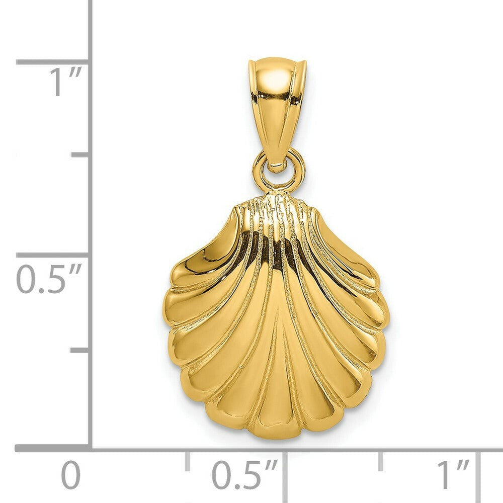14K Yellow Gold Polished 2-D Scallop Shell Charm Pendant