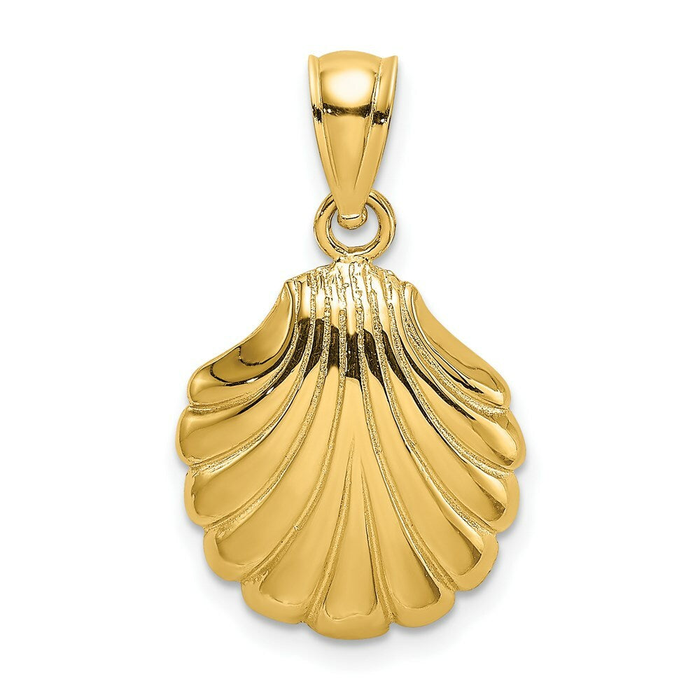 14K Yellow Gold Polished 2-D Scallop Shell Charm Pendant