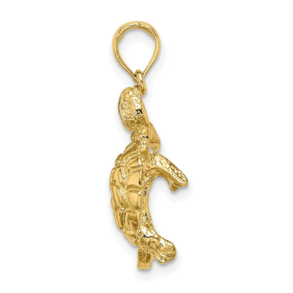 14K Yellow Gold 2-D Polished and Textured TURTLE Charm Pendant