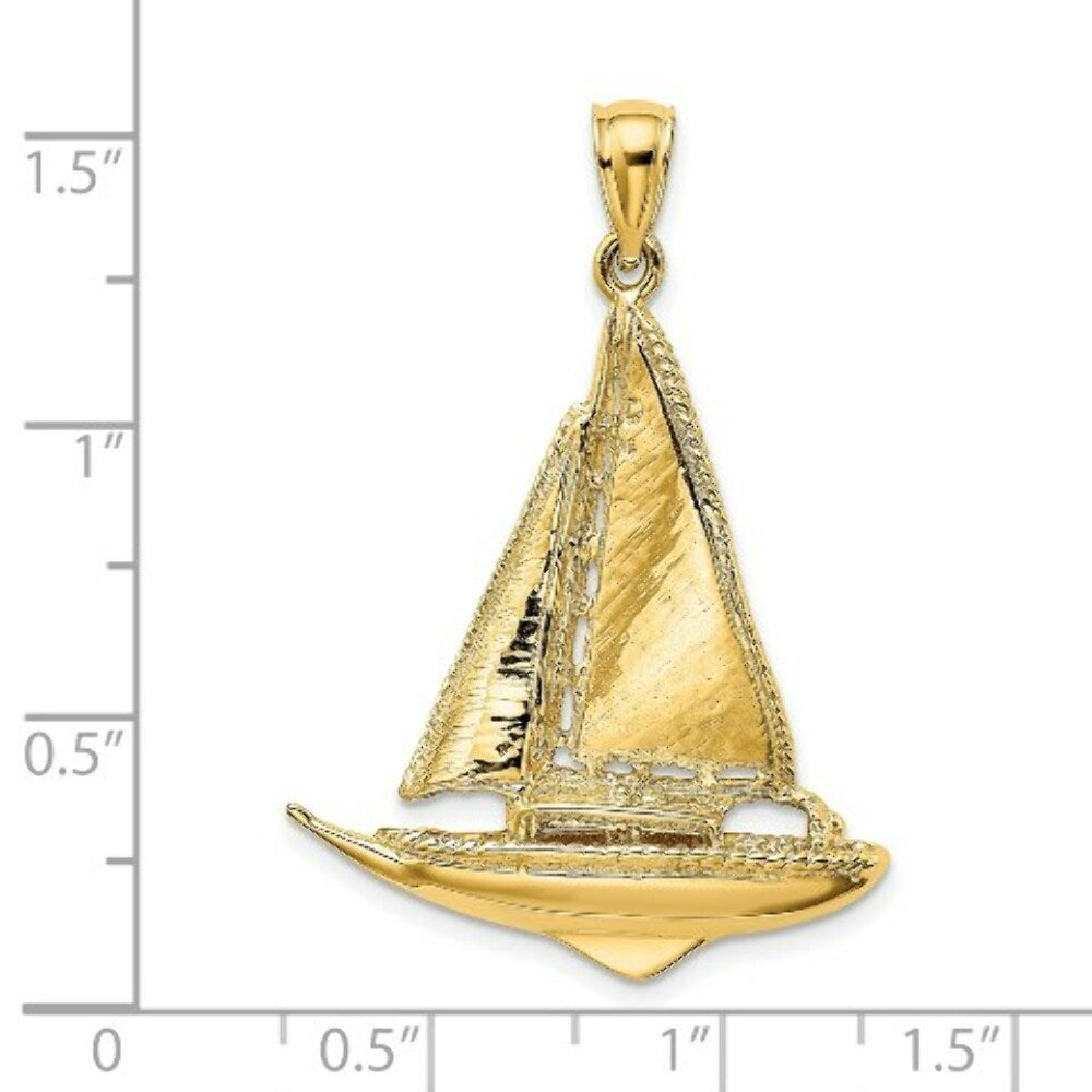 14K Yellow Gold 3-D & Polished Sailboat Charm Pendant