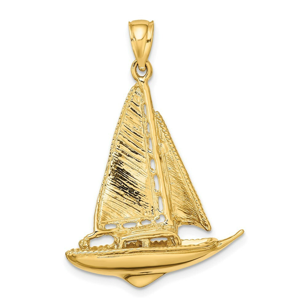 14K Yellow Gold 3-D & Polished Sailboat Charm Pendant