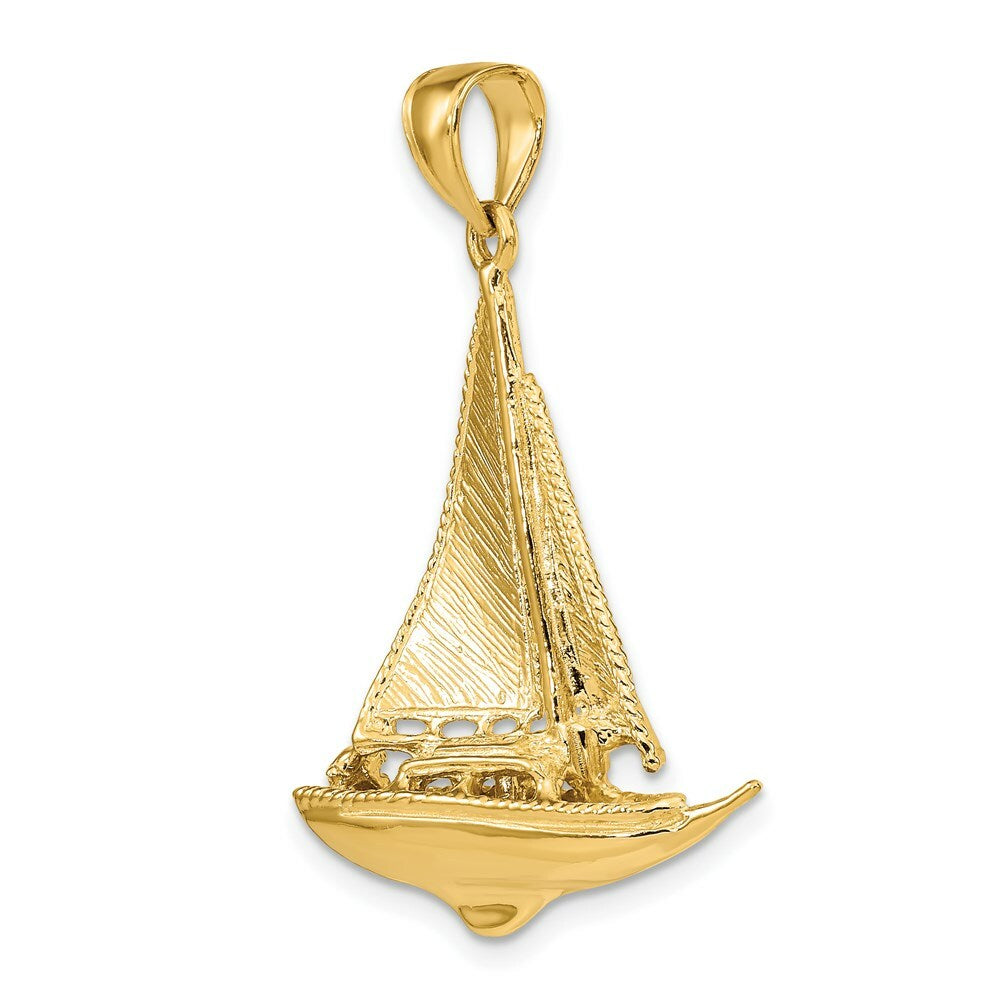 14K Yellow Gold 3-D & Polished Sailboat Charm Pendant