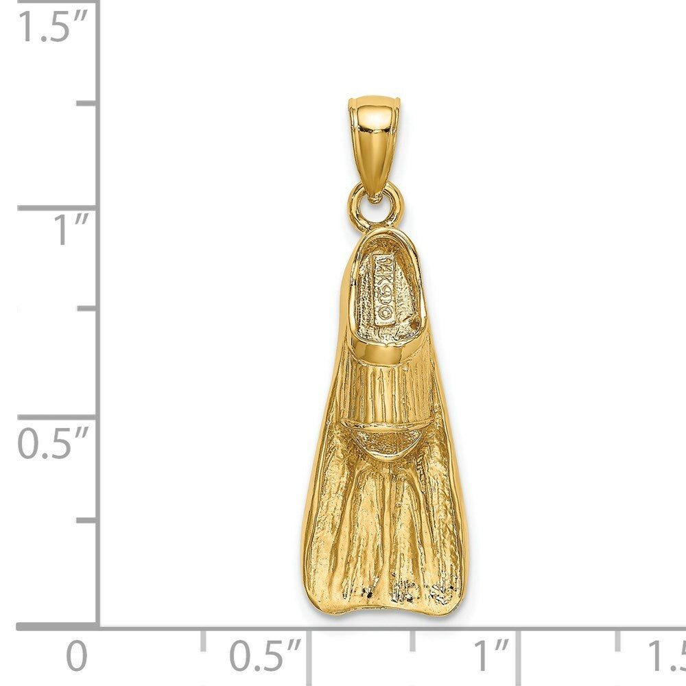 14K Yellow Gold 3-D Scuba Flipper Charm Pendant
