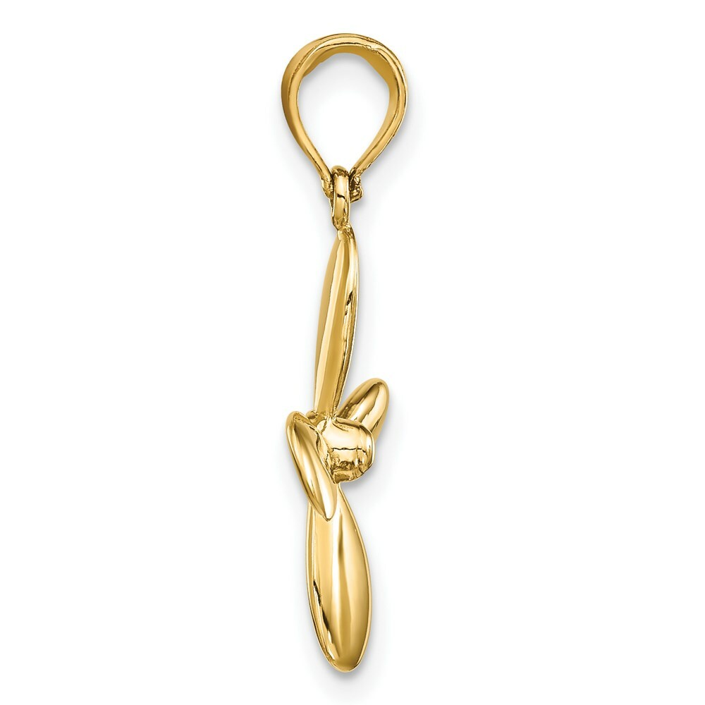 14K Yellow Gold 3-D With 4 Blades Propeller Charm Pendant