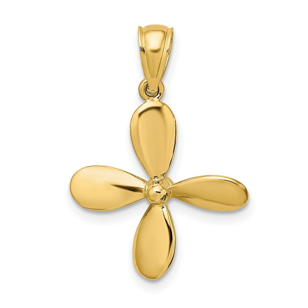 14K Yellow Gold 3-D With 4 Blades Propeller Charm Pendant