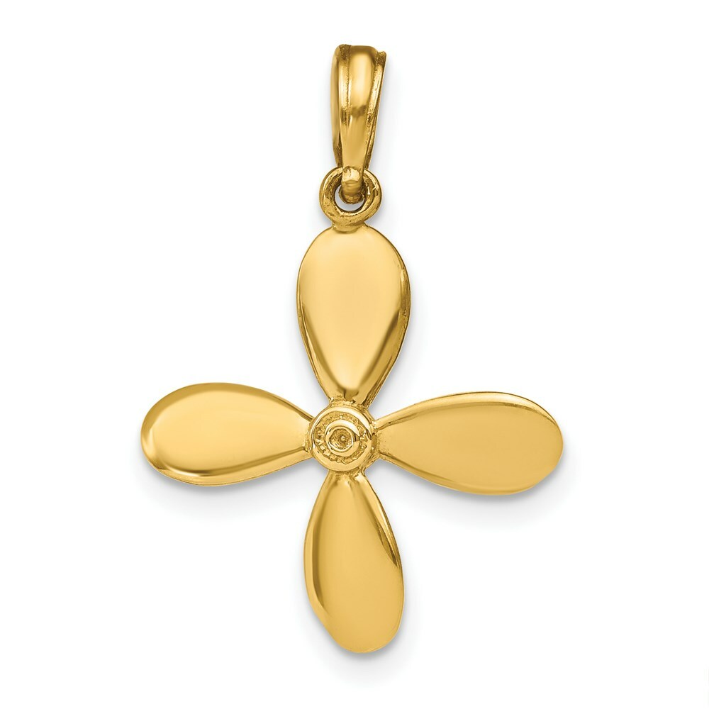 14K Yellow Gold 3-D With 4 Blades Propeller Charm Pendant
