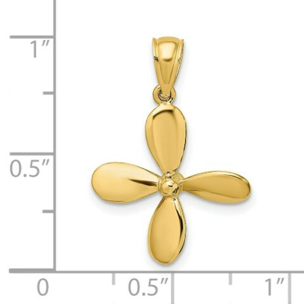 14K Yellow Gold 3-D With 4 Blades Propeller Charm Pendant