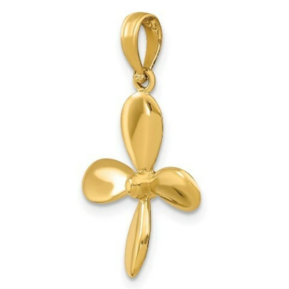 14K Yellow Gold 3-D With 4 Blades Propeller Charm Pendant