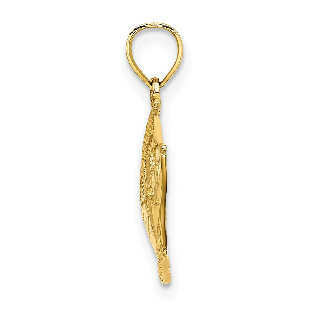 14K Yellow Gold 2-D Polished and Textured Fish Charm Pendant