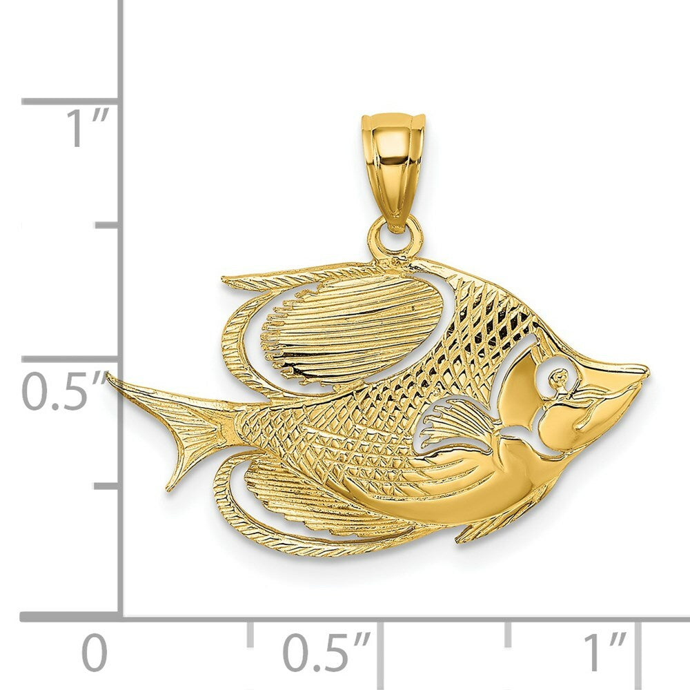 14K Yellow Gold 2-D Polished and Textured Fish Charm Pendant
