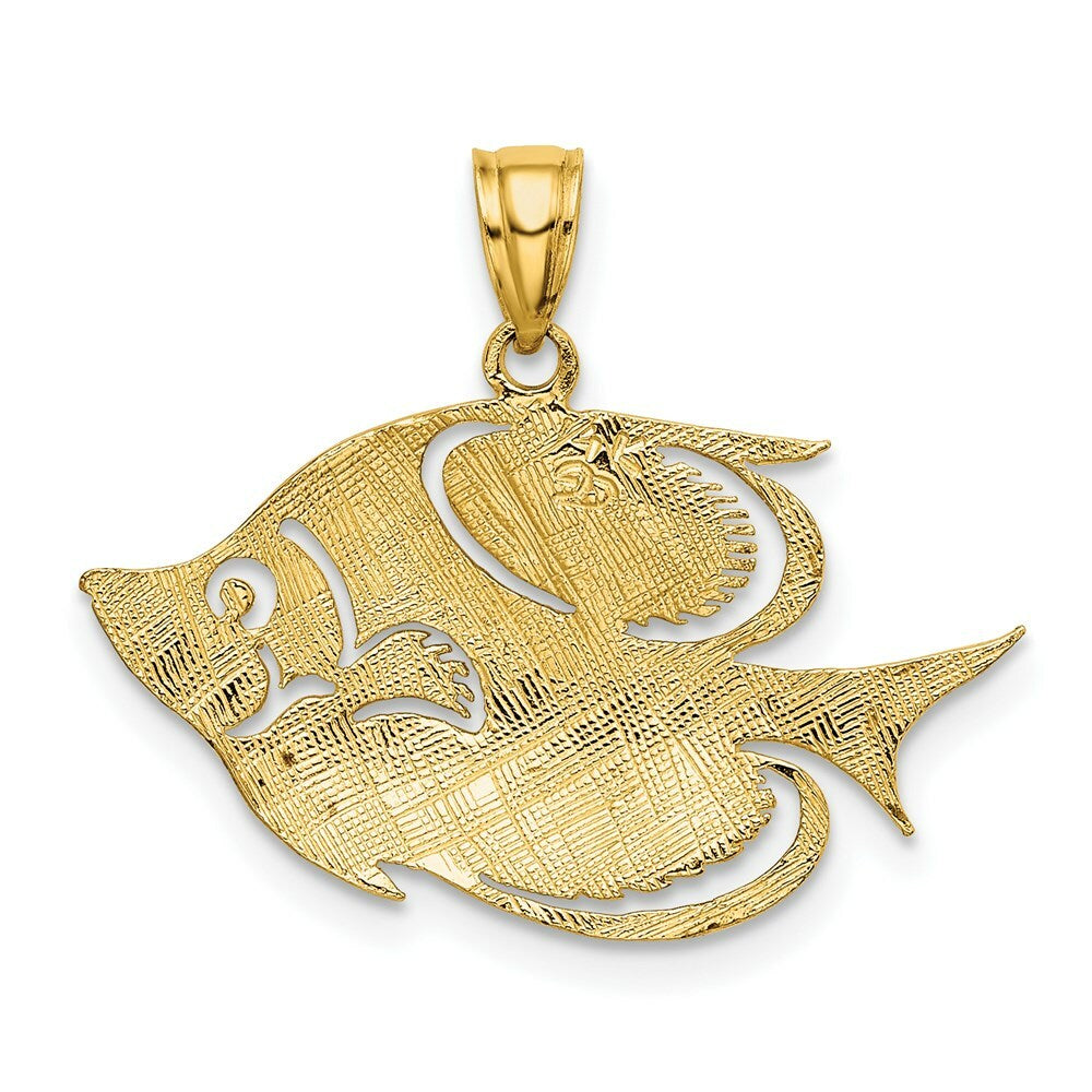 14K Yellow Gold 2-D Polished and Textured Fish Charm Pendant