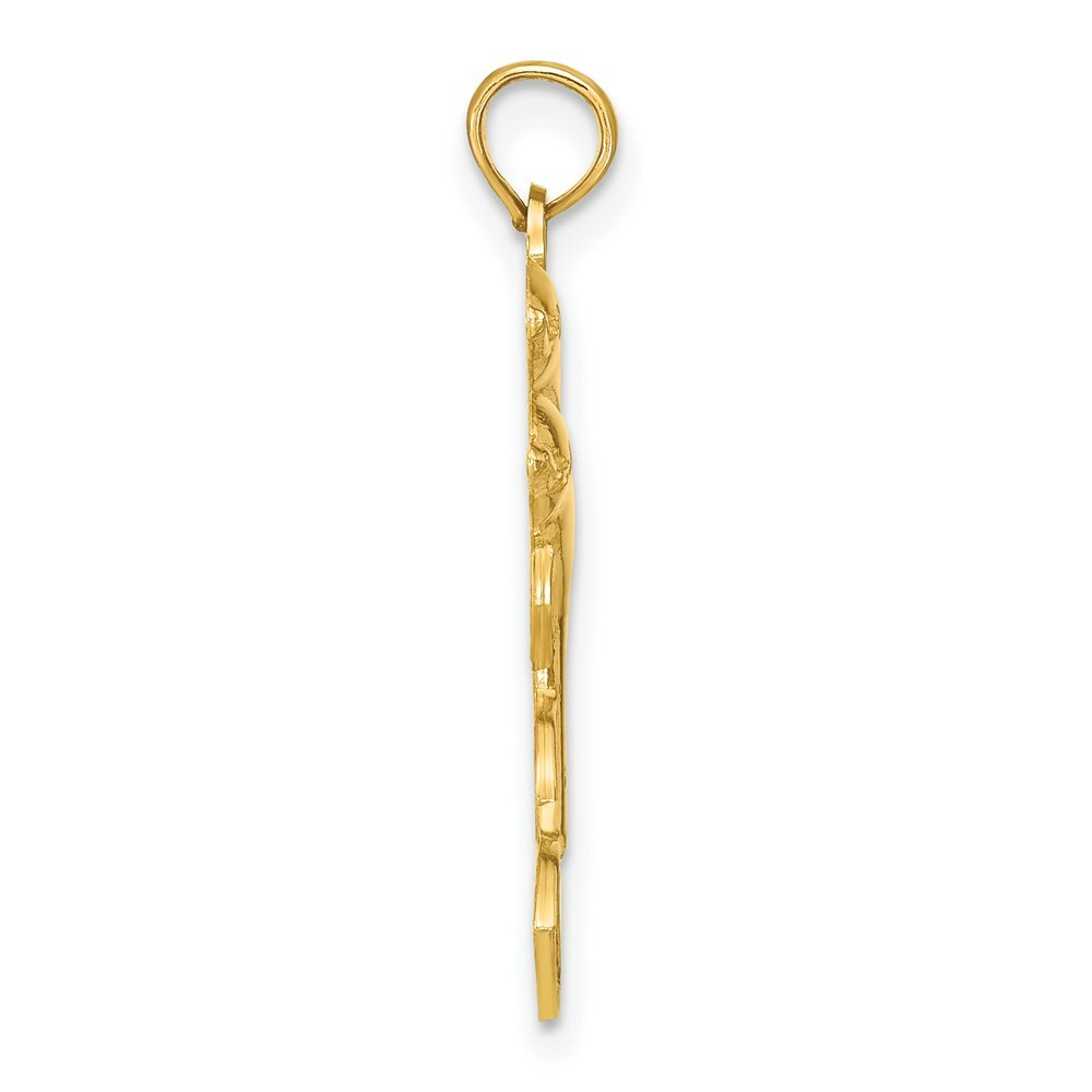 14K Yellow Gold 2-D Two Jumping Dolphins Charm Pendant