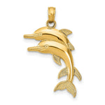 Load image into Gallery viewer, 14K Yellow Gold 2-D Two Jumping Dolphins Charm Pendant

