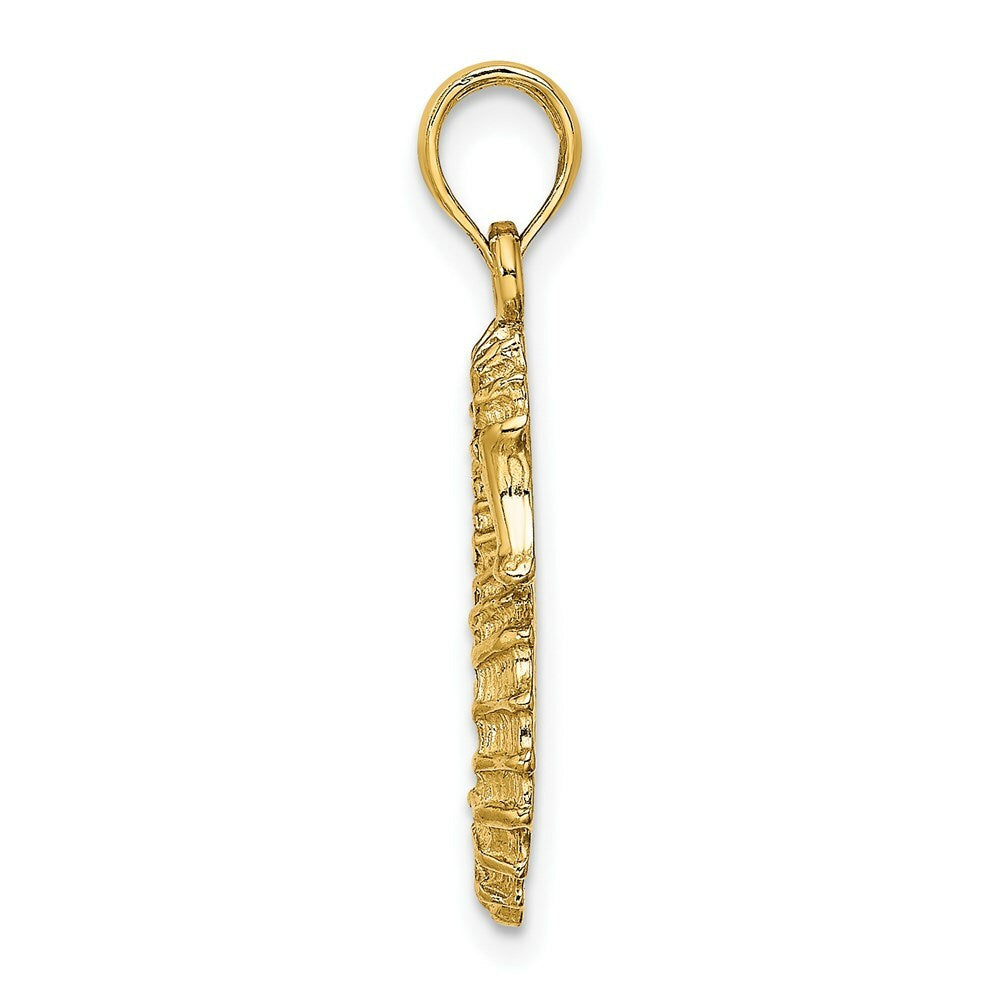 14K Yellow Gold Textured 2-D SeaHorse Charm Pendant