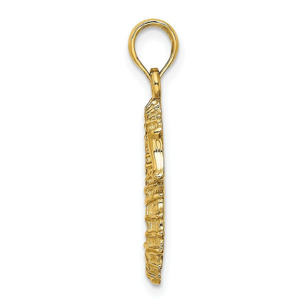 14K Yellow Gold Textured 2-D SeaHorse Charm Pendant