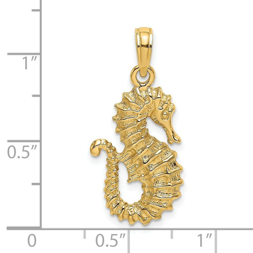 14K Yellow Gold Textured 2-D SeaHorse Charm Pendant