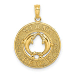 Load image into Gallery viewer, 14K Yellow Gold MIAMI BEACH Round Frame With Dolphins Charm Pendant
