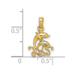 Load image into Gallery viewer, 14K Yellow Gold Textured Mini Double Dolphins &amp; Waves Charm Pendant
