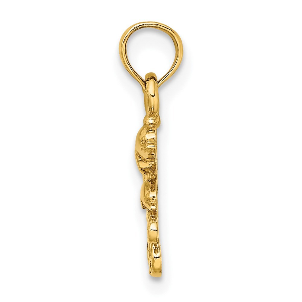 14K Yellow Gold Textured Mini Double Dolphins & Waves Charm Pendant