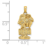Load image into Gallery viewer, 14K Yellow Gold 2-D MIAMI BEACH On Palm Tree Charm Pendants
