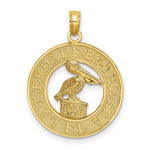Load image into Gallery viewer, 14K Yellow Gold Lauderdale-by-the-Sea FL Florida On Round Frame With Pelican Center

