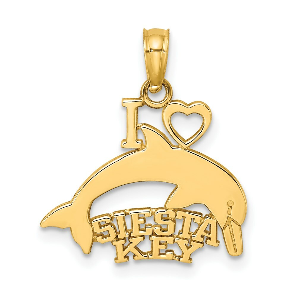 14K Yellow Gold I Heart Siesta Key With Dolphin
