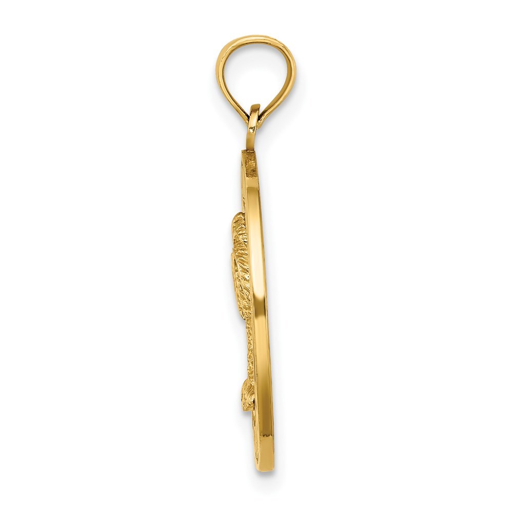 14K Yellow Gold SIESTA KEY, FL Round Frame With Palm Tree Charm Pendant