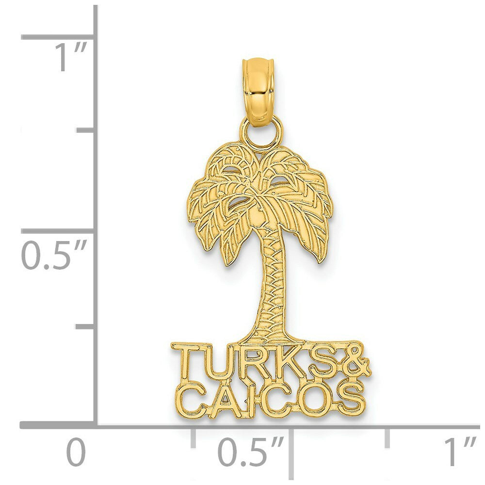 14K Yellow Gold TURKS & CAICOS under Palm Tree Charm Pendant