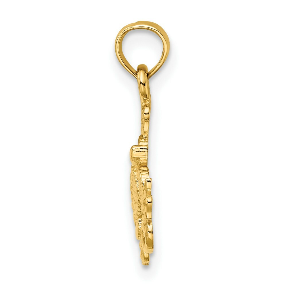 14K Yellow Gold Textured Mini SEA TURTLE & KELP Charm Pendant