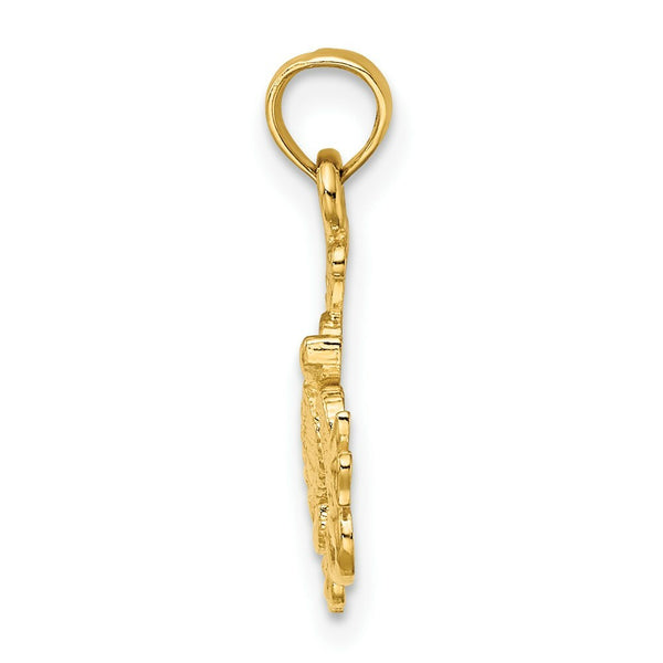 14K Yellow Gold Textured Mini SEA TURTLE & KELP Charm Pendant