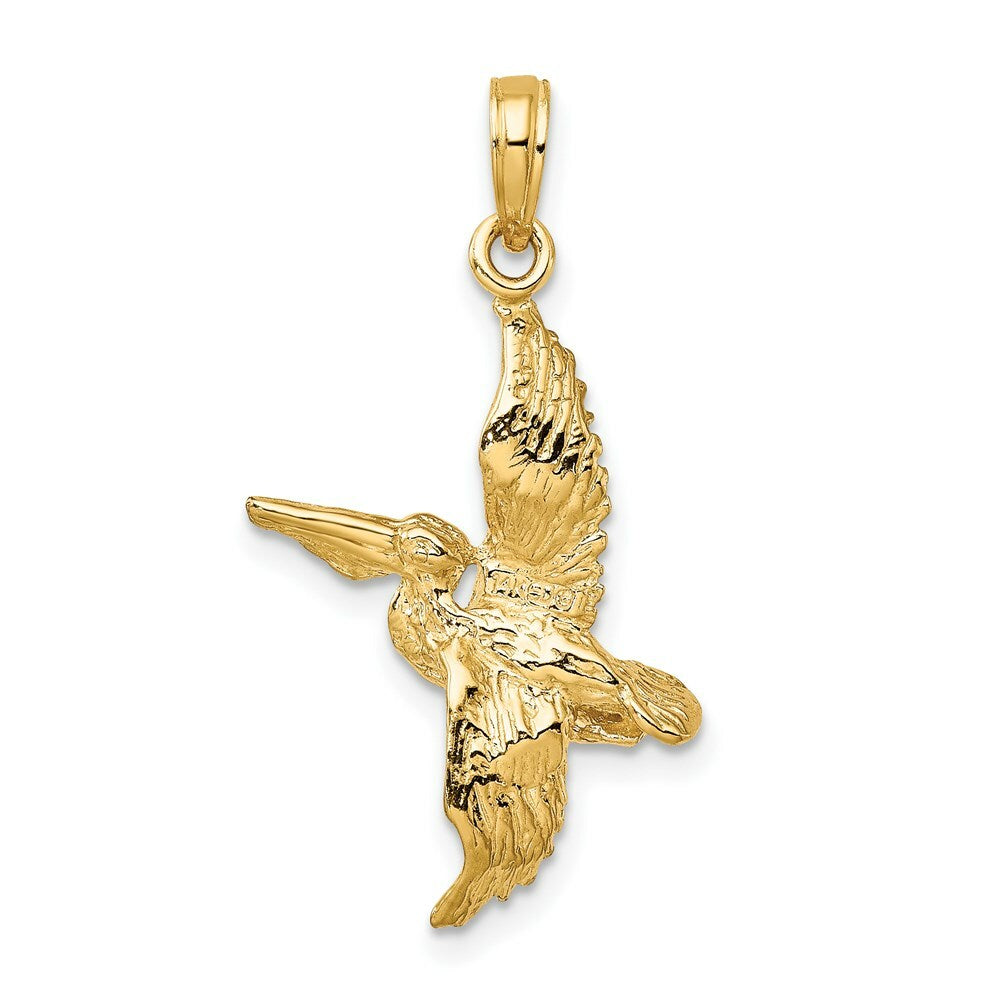 14K Yellow Gold 3-D Pelican Flying Charm Pendant