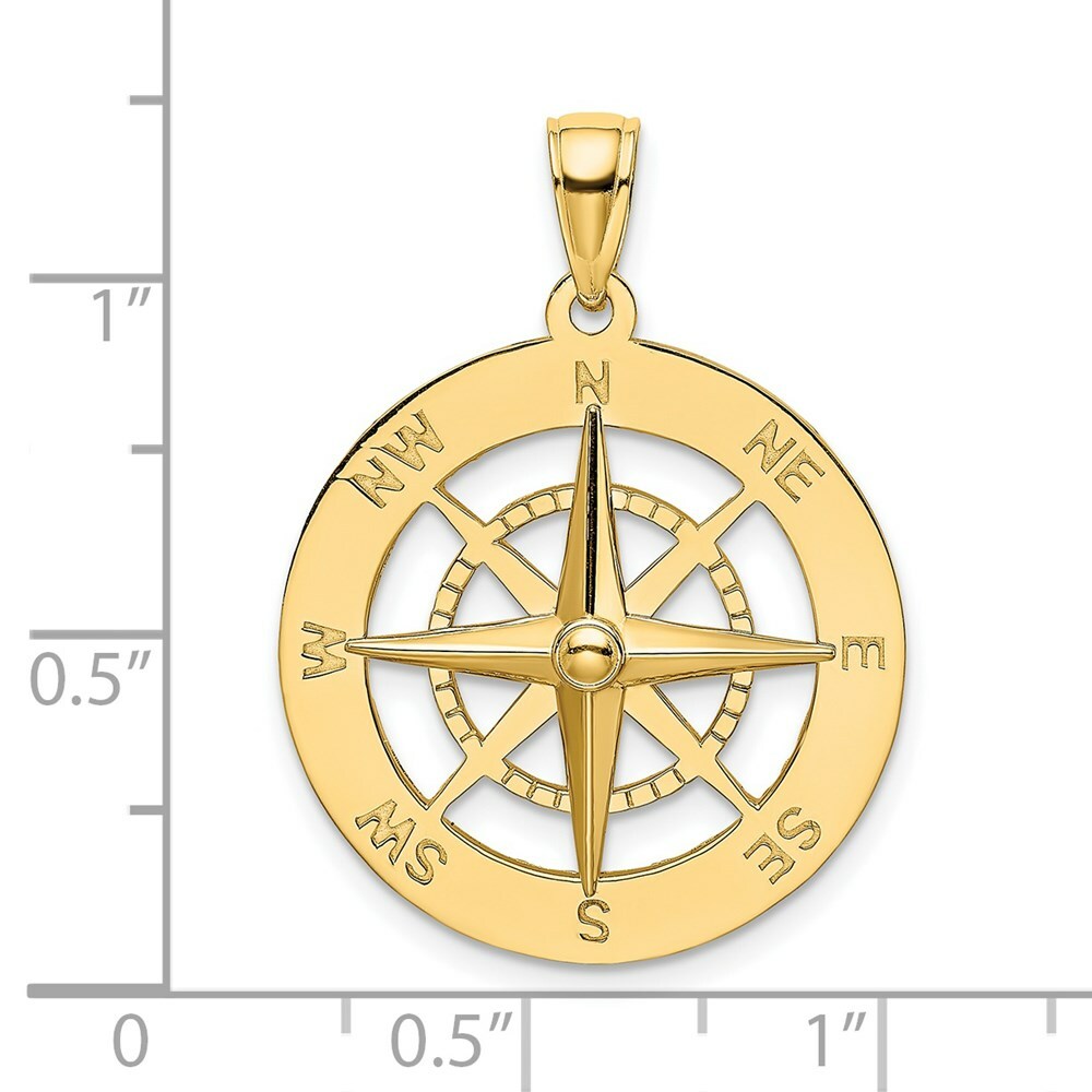 14K Yellow Gold NAUTICAL COMPASS Charm Pendant