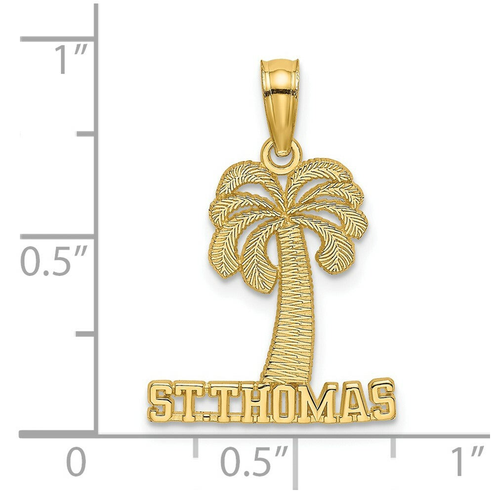 14K Yellow Gold ST. THOMAS Under Palm Tree Charm Pendant
