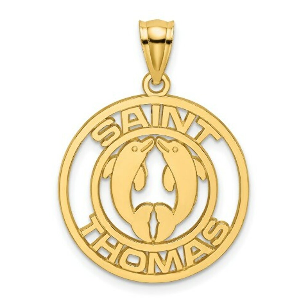 14K Yellow Gold SAINT THOMAS With Dophins Charm Pendant
