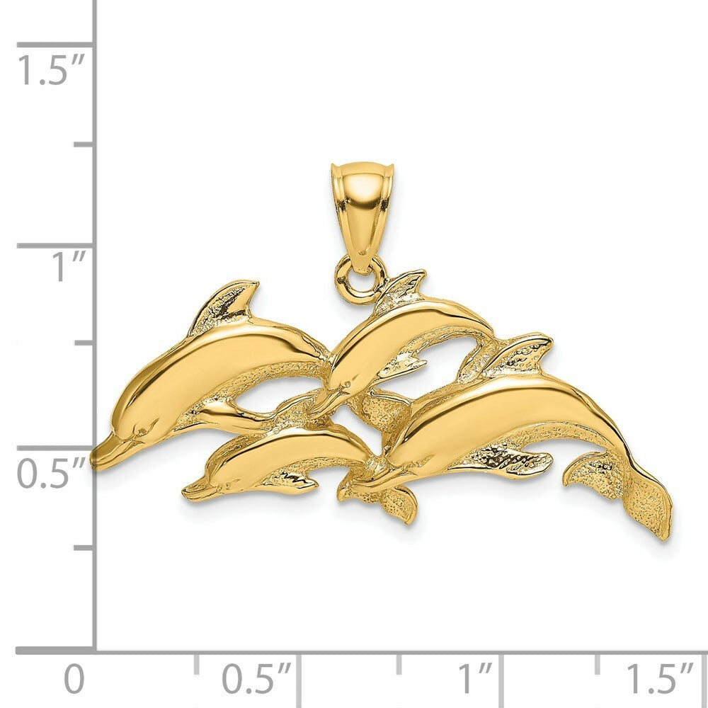 14K Yellow Gold Polished Four Dolphins Swimming Charm Pendant