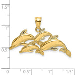 Load image into Gallery viewer, 14K Yellow Gold Polished Four Dolphins Swimming Charm Pendant

