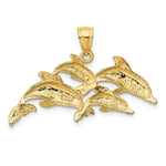 Load image into Gallery viewer, 14K Yellow Gold Polished Four Dolphins Swimming Charm Pendant
