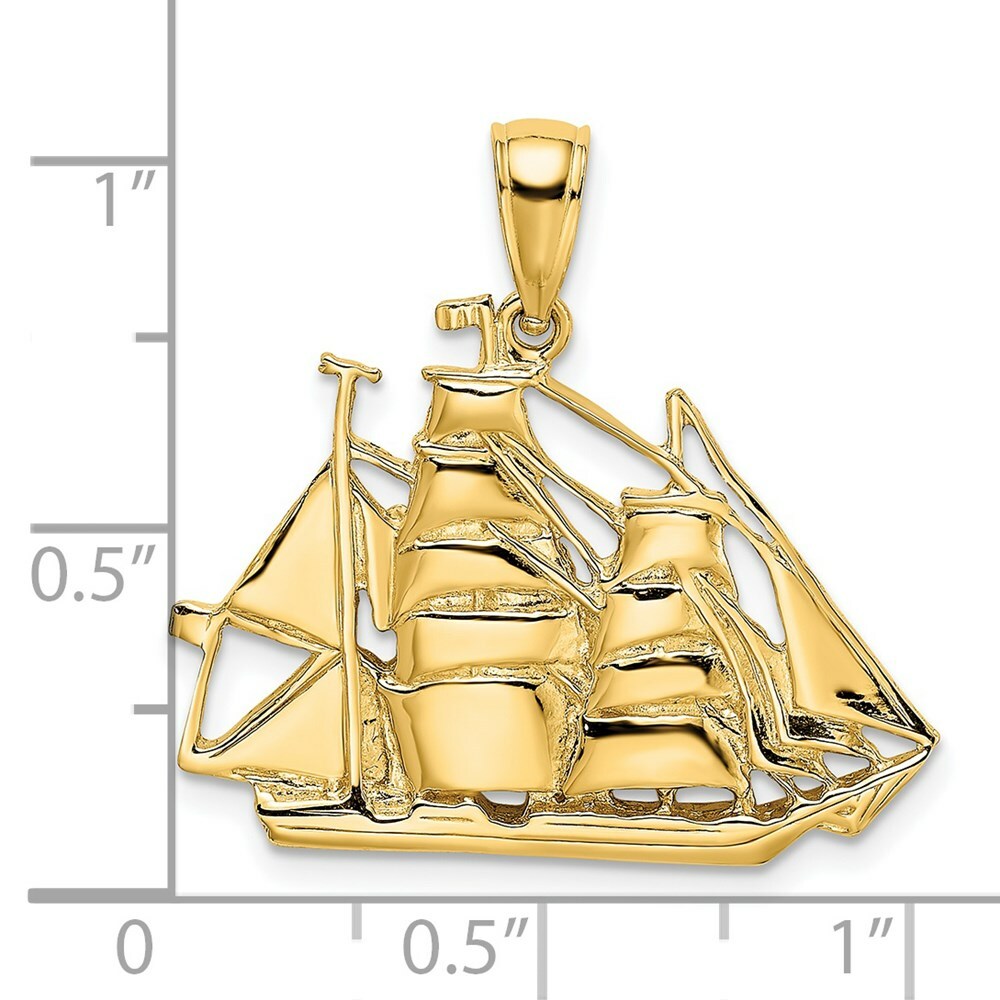 14K Yellow Gold 2-D & Polished Sailing Ship Charm Pendant