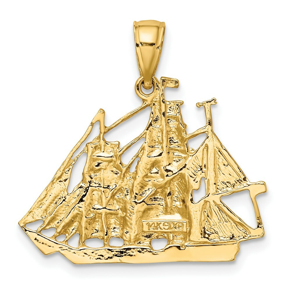 14K Yellow Gold 2-D & Polished Sailing Ship Charm Pendant