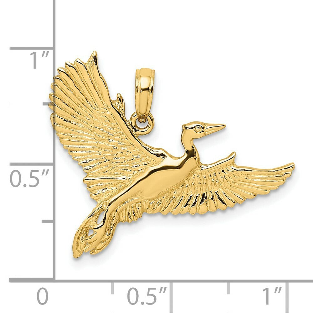 14K Yellow Gold 2-D Flying Heron Bird Charm Pendant