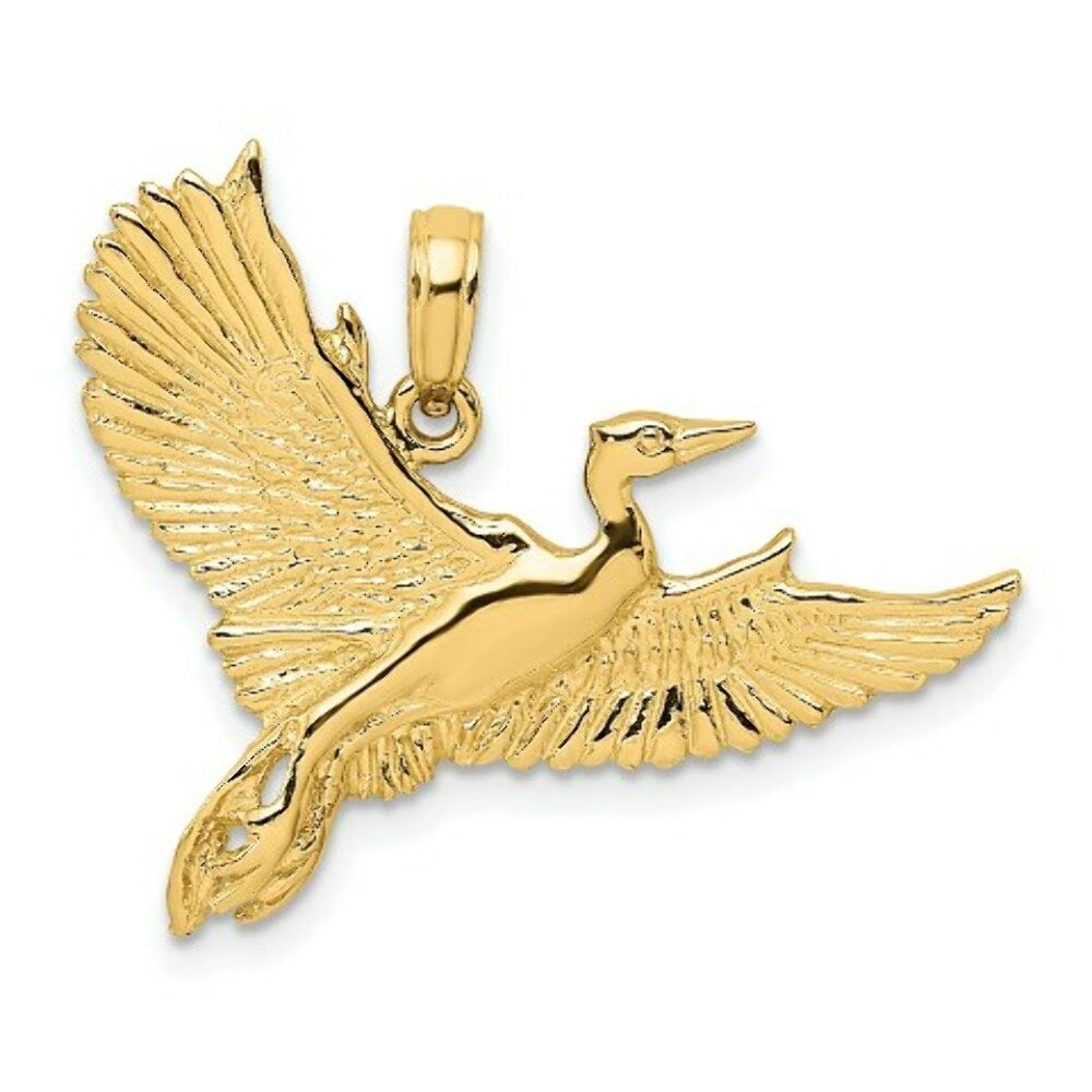 14K Yellow Gold 2-D Flying Heron Bird Charm Pendant