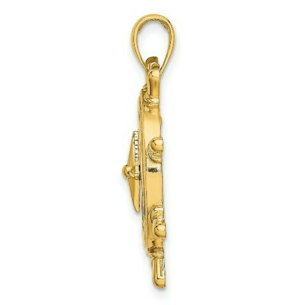 14K Yellow Gold Ship Wheel With Nautical Compass Charm Pendant