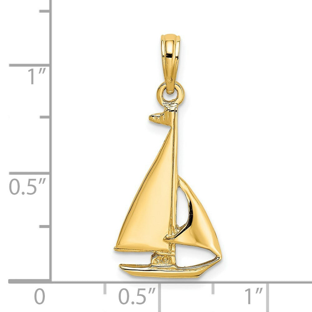 14K Yellow Gold 2-D & Polished Sailboat Charm Pendant